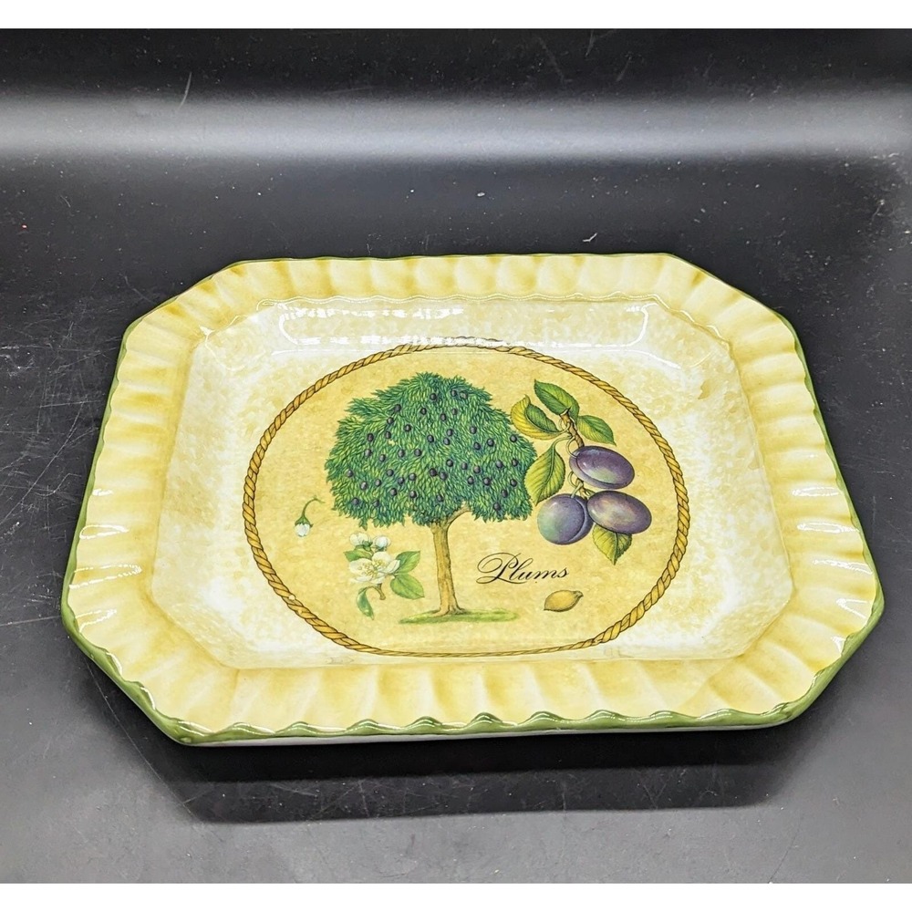 Ceramica Due Torri Plate Serving Platter Plum Tree 12" x 10" Yellow Green Italy